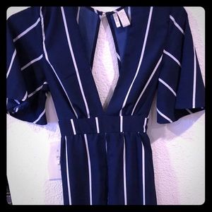 Navy pinstripe maxi romper